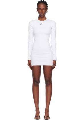 Marine Serre White Moon Logo Ribbed Jersey LS Crewneck Minidress