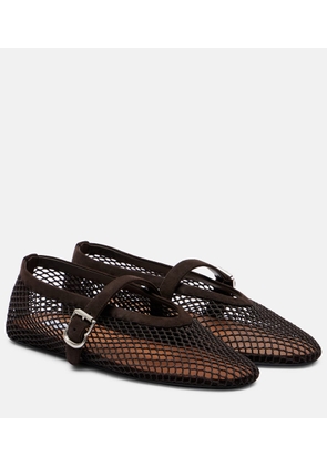 Alaia Suede-trimmed mesh ballet flats