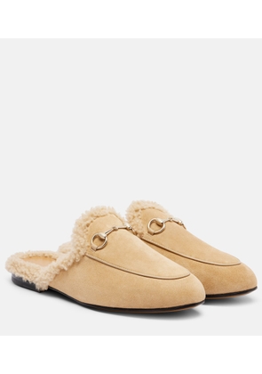 Gucci Shearling-trimmed suede mules