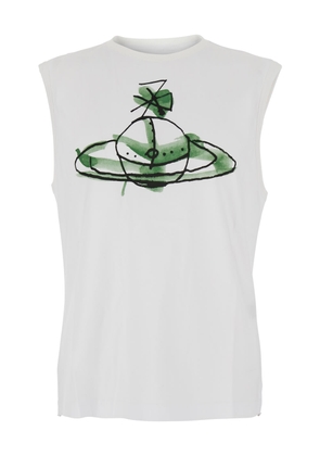 Vivienne Westwood White Crew Neck Top With Orb Print On The Front In Cotton Man