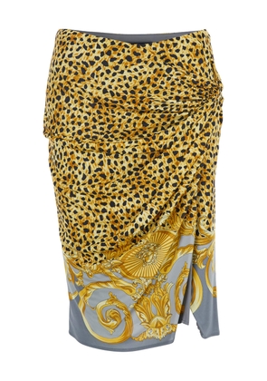 Versace Multicolor Draped Skirt With Barocco Motif In Viscose Woman