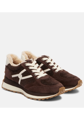 Veronica Beard Valentina suede-trimmed leather sneakers