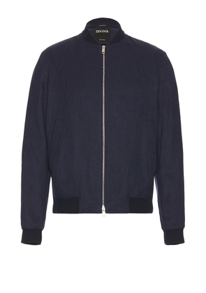 Zegna Oasi Lino Bomber in Navy Blue - Navy. Size 48 (also in 52).