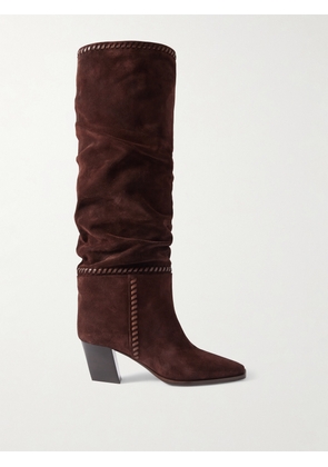 Jimmy Choo - Hart 60 Whipstitched Leather-trimmed Suede Knee Boots - Brown - IT36,IT36.5,IT37,IT37.5,IT38,IT38.5,IT39,IT39.5,IT40,IT40.5,IT41,IT41.5,IT42