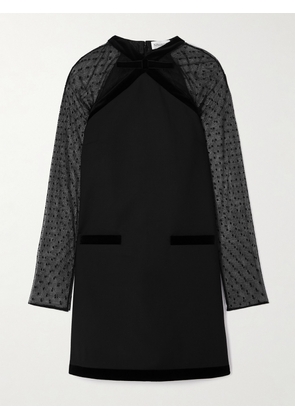 NINA RICCI - Bow-detailed Velvet-trimmed Polka-dot Tulle And Wool-gabardine Mini Dress - Black - FR 34,FR 36,FR 38,FR 40,FR 42