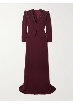Jenny Packham - Night Flowering Embellished Stretch-crepe Gown - Burgundy - UK 6,UK 8,UK 10,UK 12,UK 14,UK 16,UK 18