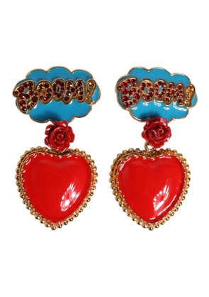 Dolce & Gabbana Gold Heart BOOM Cartoon Crystal Clip-On Earrings