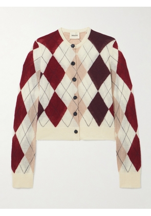 KHAITE - Charli Calf Hair-trimmed Argyle Cashmere And Mohair-blend Cardigan - Cream - x small,small,medium,large
