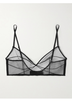 Kiki de Montparnasse - Perle Embroidered Mesh Soft-cup Bra - Black - x small,small,medium,large