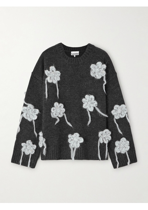 GANNI - Appliquéd Wool-blend Sweater - Gray - XXS/XS,XS/S,S/M,L/XL