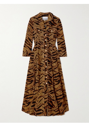 GANNI - Printed Flocked Denim Maxi Dress - Animal print - EU 32,EU 34,EU 36,EU 38,EU 40,EU 42