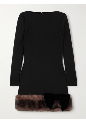 Valentino Garavani - Bow-detailed Shearling And Lace-trimmed Wool-crepe Mini Dress - Black - IT36,IT38,IT40,IT42,IT44