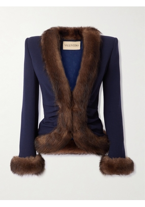 Valentino Garavani - Shearling-trimmed Wool Jacket - Blue - IT36,IT38,IT40,IT42,IT44