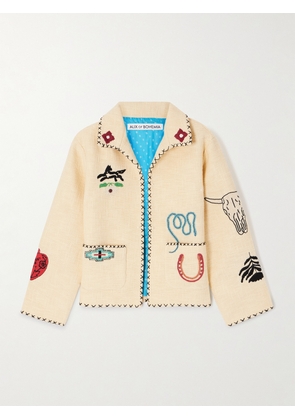 ALIX OF BOHEMIA - Francis Tye Tattoo Embroidered Bead-embellished Cotton-tweed Jacket - Yellow - x small,small,medium,large