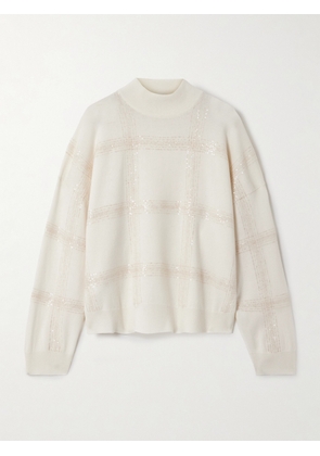 Brunello Cucinelli - Sequin-embellished Wool, Cashmere And Silk-blend Sweater - Cream - xx small,x small,small,medium,large,x large