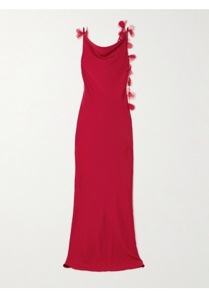 Cult Gaia - Nymeria Open-back Organza-trimmed Silk-blend Satin Maxi Dress - Red - xx small,x small,small,medium,large,x large