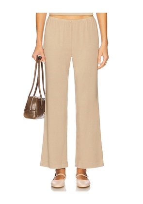 DONNI. Baby Rib Scallop Contrast Pant in Beige. Size S. Also in L, XL.