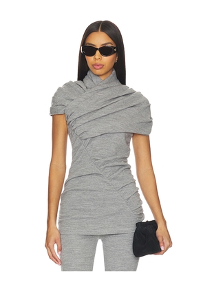 BALMAIN Short Sleeve Draped Top in Grey. Size 34/0. Also in 36/2, 38/4, 40/6.