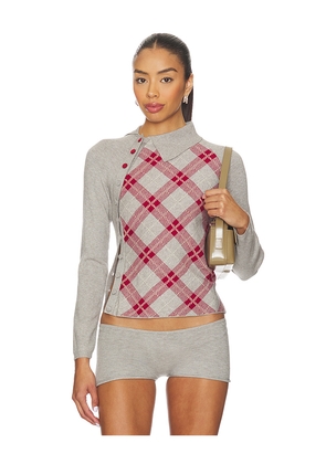 ISA BOULDER Tartan Asymmetric Top in Grey. Size L. Also in M, S, XL, XS.