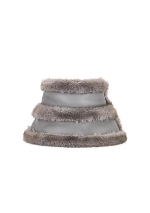 jocelyn Faux Mink & Leather Bucket Hat in Grey.