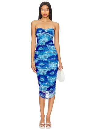 MORE TO COME Micayla Ruched Dress in Blue. Size S. Also in XS, XXS.