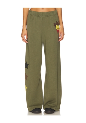 Lauren Moshi Cowboy Happyface Wide Leg Pant in Olive. Size S. Also in L, M, XL, XS.