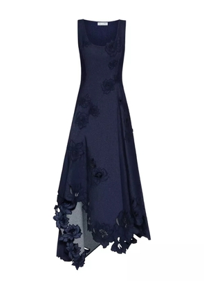 Oscar de la Renta embroidered floral laser-cut asymmetric dress - Blue