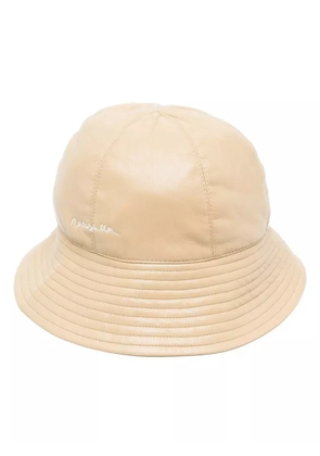 Nanushka logo-embroidered faux-leather bucket hat - Neutrals