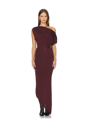 SRG Mehek Asymmetric Knit Dress in Burgundy. Size L. Also in M, S, XL, XS, XXS.