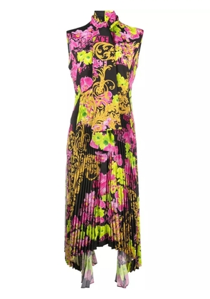 Versace Logo Orchid-print midi dress - Black