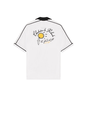 Rhude Fonda Del Sol Bowling Shirt in White. Size L. Also in M, XL/1X, XXL/2X.
