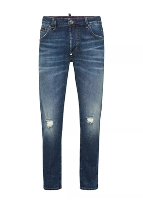 Philipp Plein distressed logo-plaque jeans - Blue