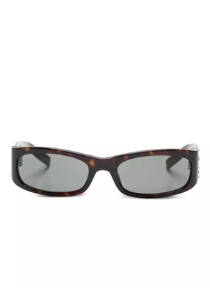 Saint Laurent logo-plaque rectangle-frame sunglasses - Brown