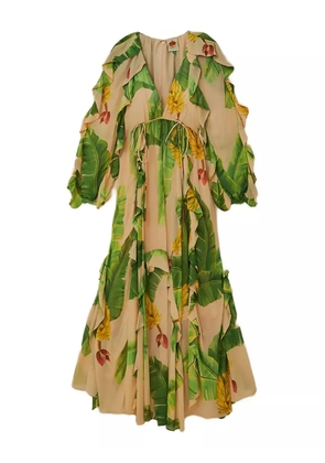 FARM Rio ruffled banana-print maxi dress - Neutrals