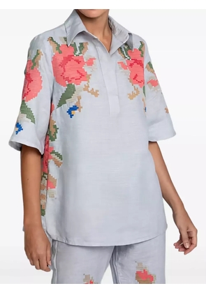 GREEK ARCHAIC KORI floral-embroidered blouse - Grey