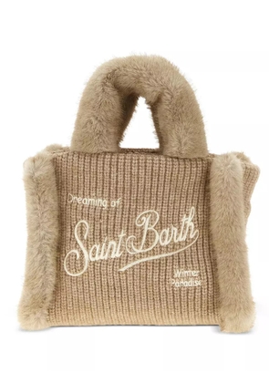 MC2 Saint Barth shearling-trim logo-detail mini tote bag - Neutrals