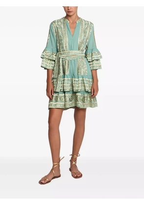 GREEK ARCHAIC KORI ruffled belted mini dress - Green