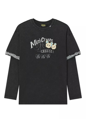 Mini Cream lace trim long-sleeve top - Black