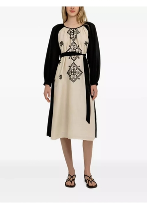 GREEK ARCHAIC KORI geometric-pattern long-sleeve midi dress - Neutrals