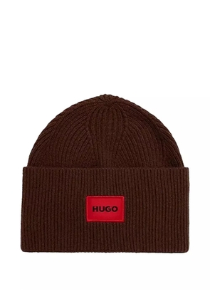 BOSS ribbed logo-patch beanie - Brown