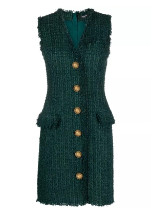Balmain V-neck buttoned tweed minidress - Green