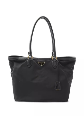 Prada Pre-Owned leather-trimmed canvas tote bag - Black