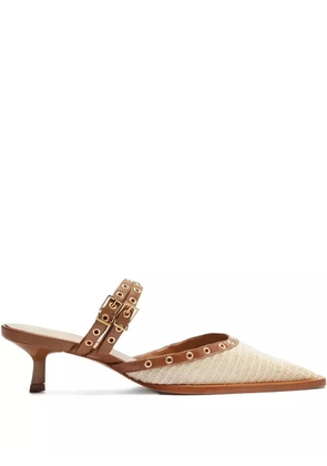 Schutz Ativ Bold V buckled studded mules - Neutrals