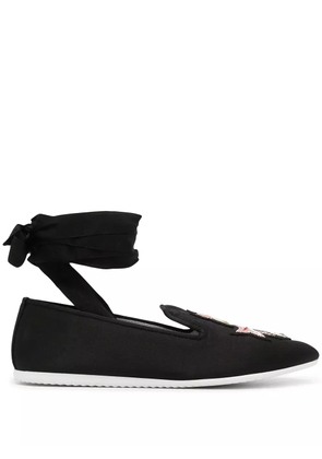 Joshua Sanders crest ankle-tie loafers - Black