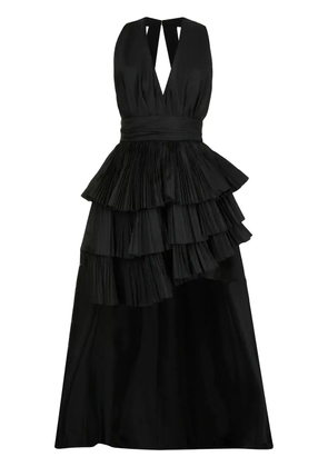 Elie Saab pleated plunge-neck silk dress - Black