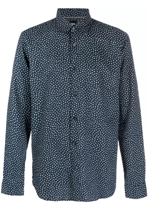 BOSS abstract-print linen shirt - Blue