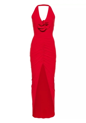 NISSA floral-appliqué ruched gown - Red
