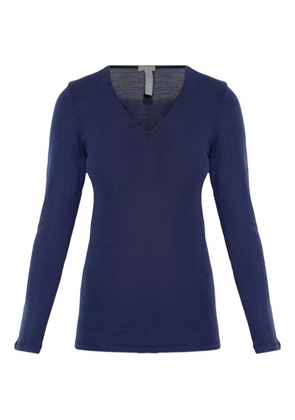Hanro V-neck long-sleeve top - Blue