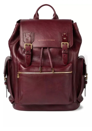 Brunello Cucinelli buckle leather backpack - Red