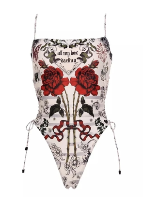 Agua Bendita Russet rose-print swimsuit - White